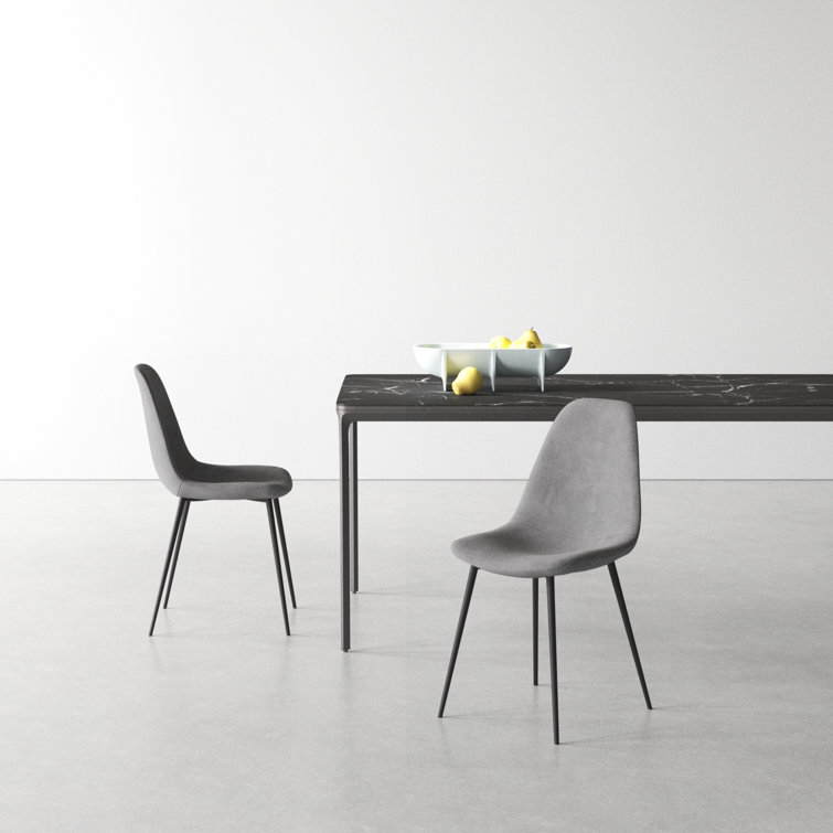 Bella Platinum Performance Velvet Side Chair Set with Matte Black Metal Legs