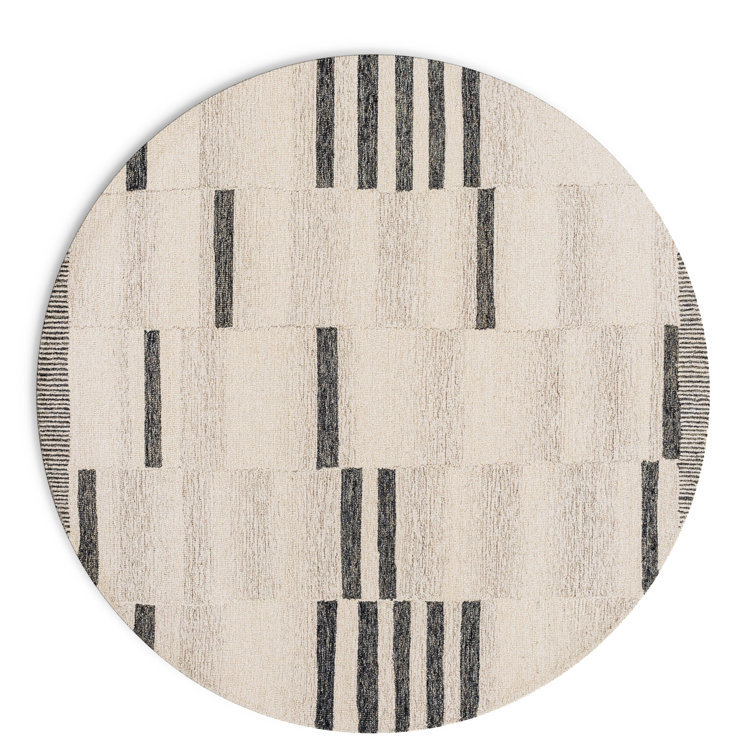 Elegant Hand-Tufted Black Wool Round 8' Rug