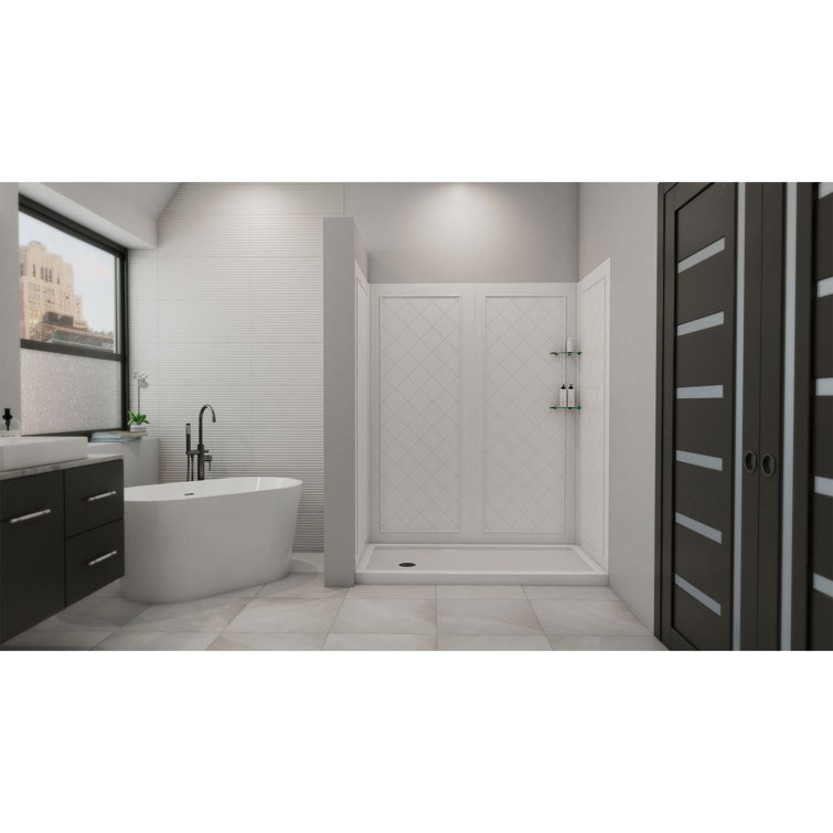 White Acrylic Alcove Shower Kit with Left Drain