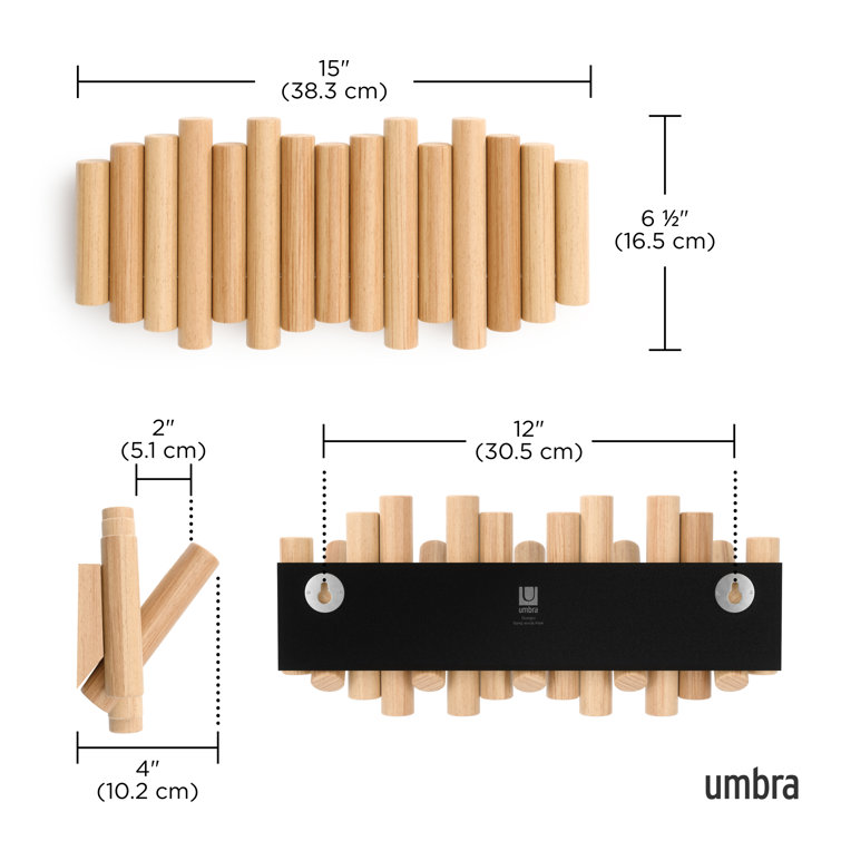Beveled Pine Wood Wall Art with 5 Flip-Down Hooks