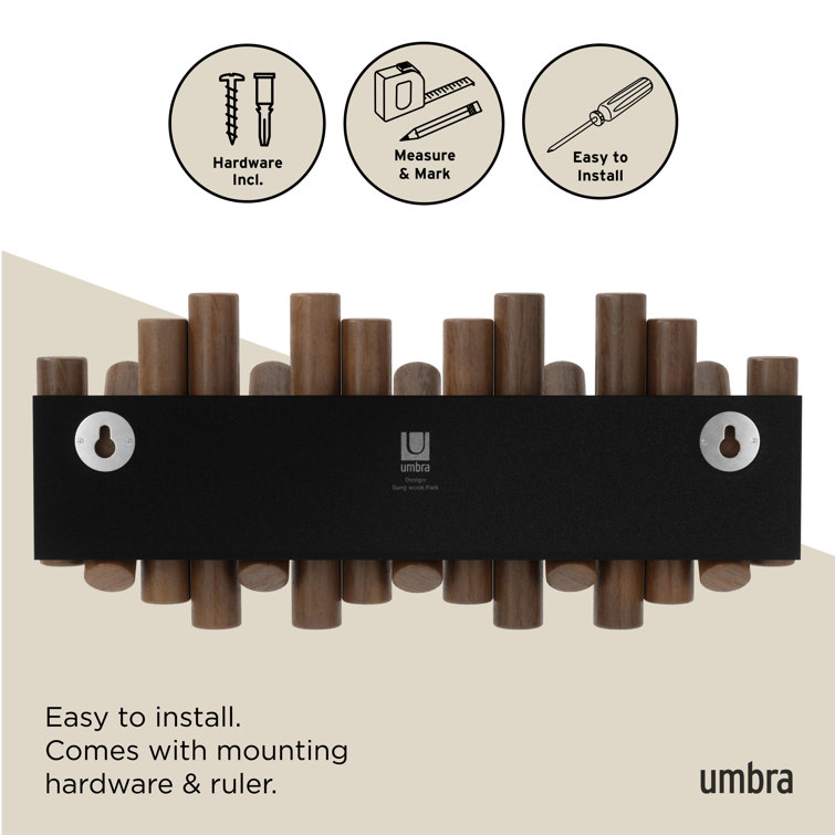 Aged Walnut 5-Hook Flip Wall Art Coat Rack