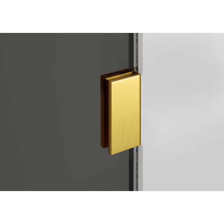 Ursa Frameless Gray Tinted Glass Bath Panel with Satin Brass Hardware