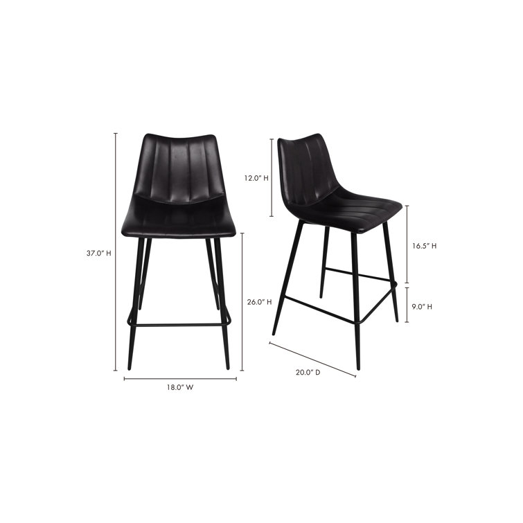 Black Vegan Leather Low Back Counter Stools with Steel Frame, Set of 2