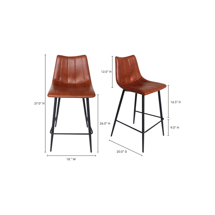 Brown Vegan Leather and Steel Counter Stools, Set of 2