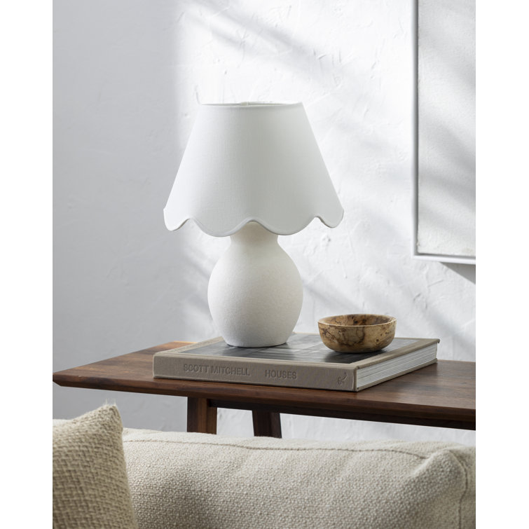 White Ceramic Table Lamp with Cotton Bell Shade