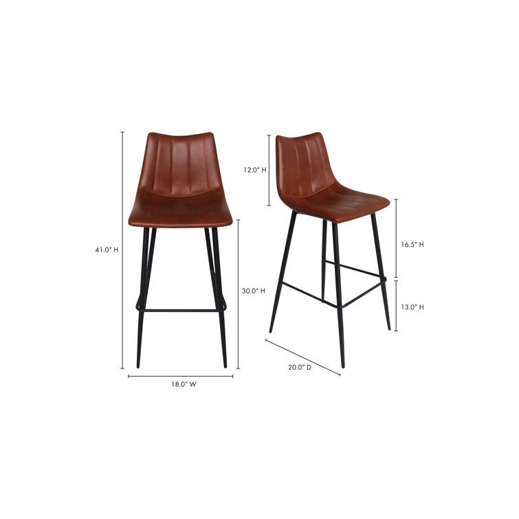 Brown Vegan Leather and Steel Counter Stools, Set of 2