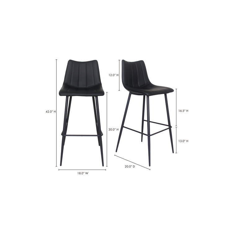 Black Vegan Leather Low Back Counter Stools with Steel Frame, Set of 2