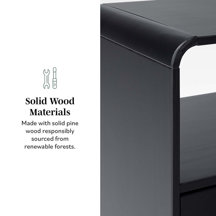 Curved-Top Solid Pine 1-Drawer Nightstand in Black