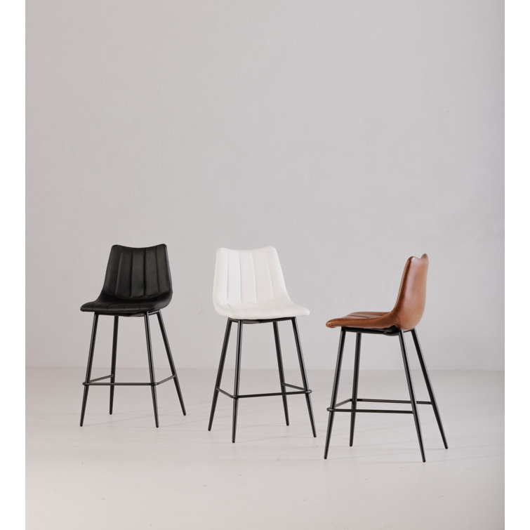 Ivory Faux Leather and Steel Counter Stools Set