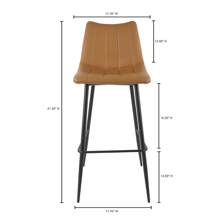 Brown Faux Leather Low Back Counter Stools with Steel Frame, Set of 2