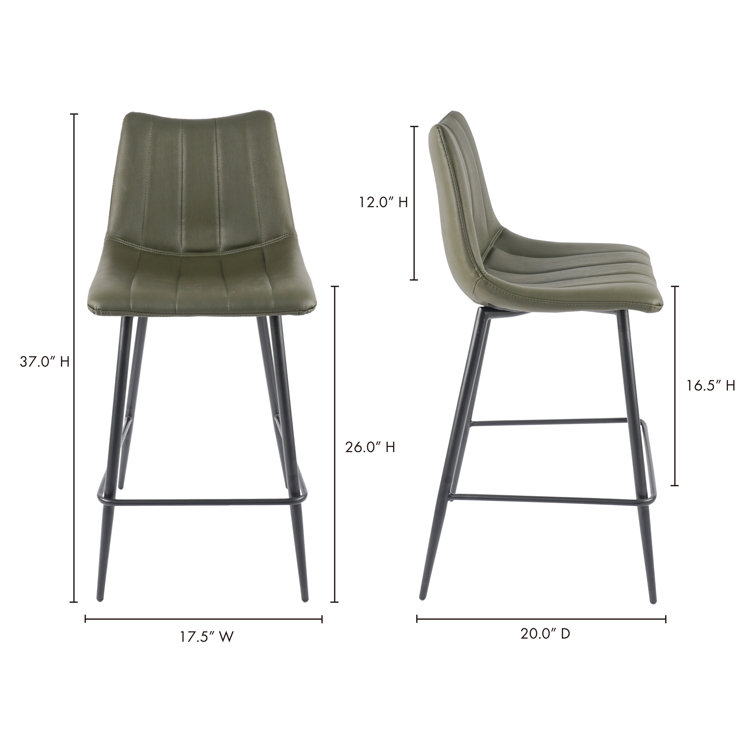 Finnigan Dark Green Vegan Leather Counter Stools with Steel Frame