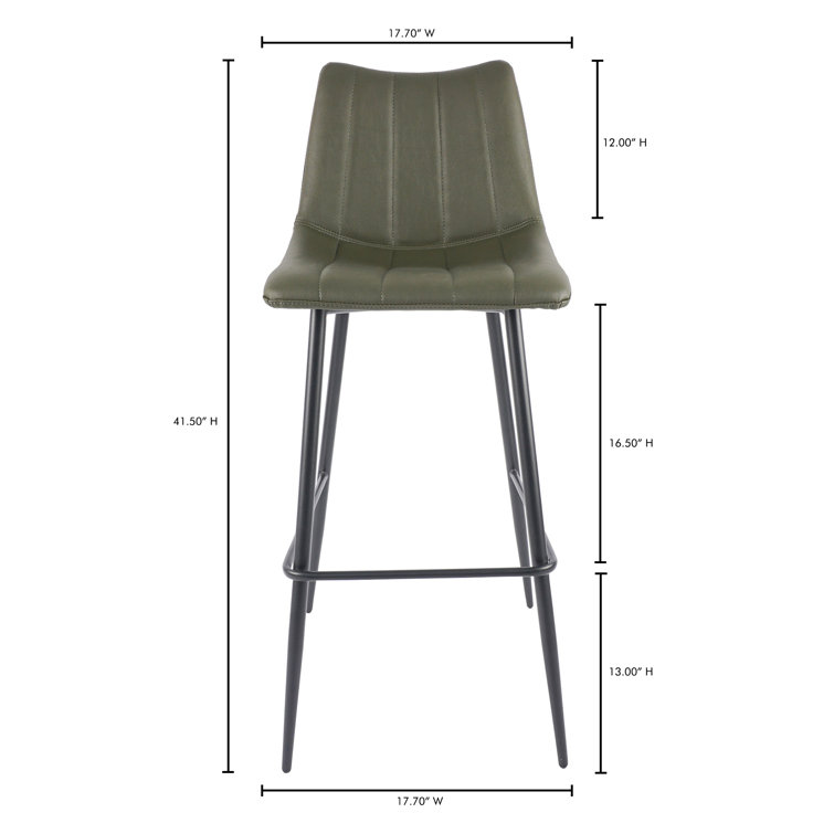 Finnigan Dark Green Vegan Leather Counter Stools with Steel Frame