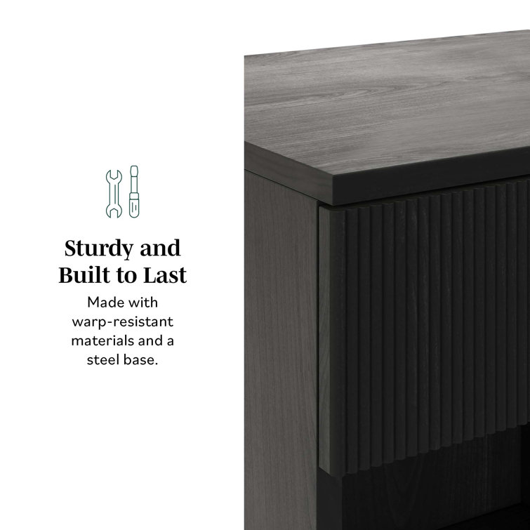 Black Modern 1-Drawer Nightstand with Open Cubby