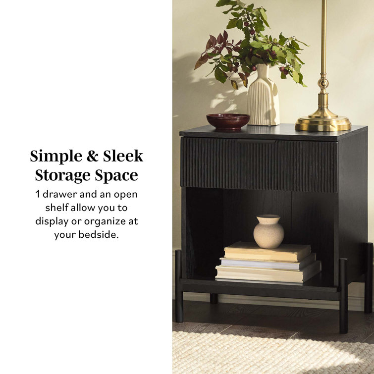 Black Modern 1-Drawer Nightstand with Open Cubby