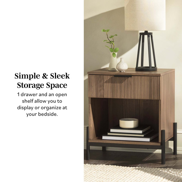 Mocha 1-Drawer Nightstands with Open Cubby, Set of 2