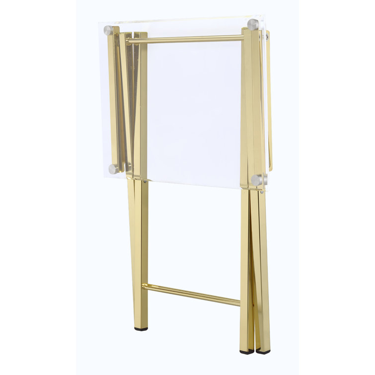 Gold and Clear Glass Folding Tray Table Set