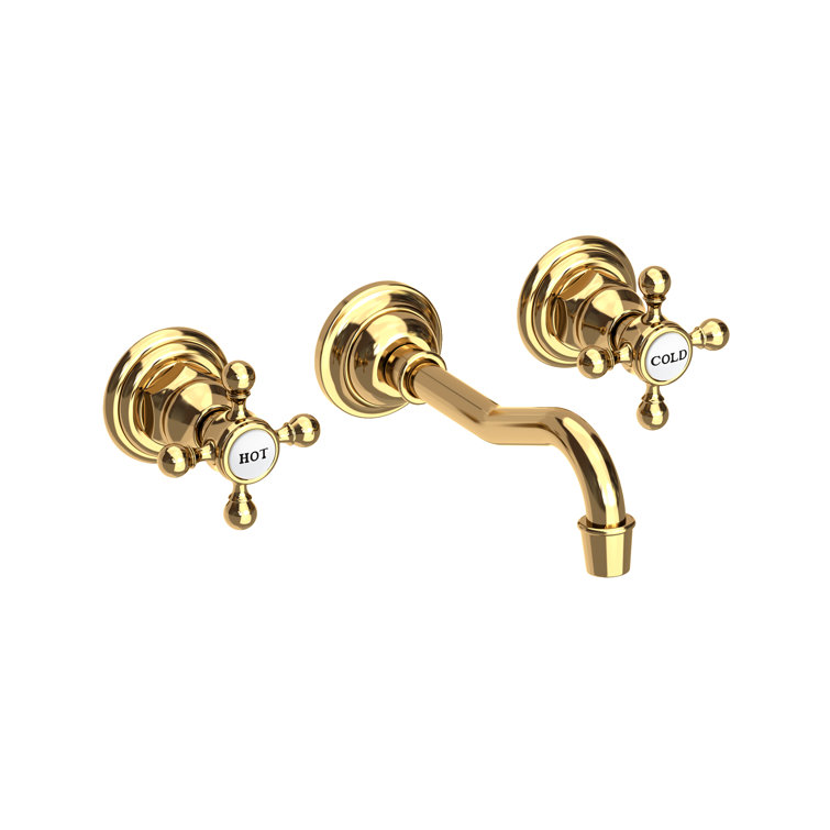 Polished Brass Wall Mount Bathroom Faucet Set