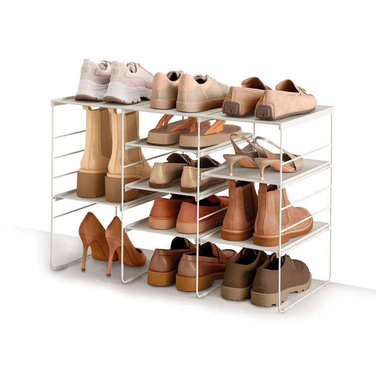 Adjustable Off-White Metal Stackable Shoe Rack