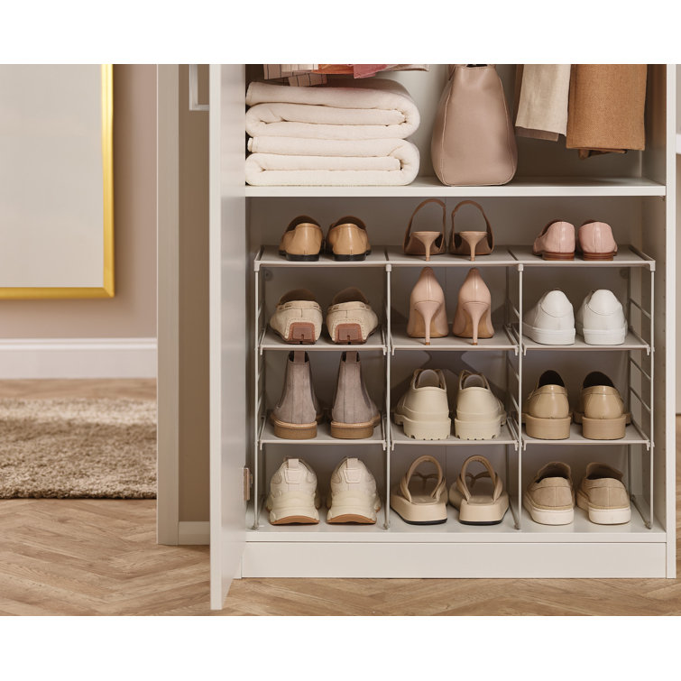 Adjustable Off-White Metal Stackable Shoe Rack