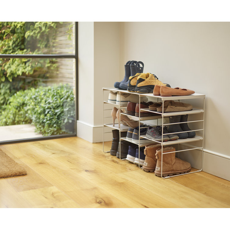 Adjustable Off-White Metal Stackable Shoe Rack