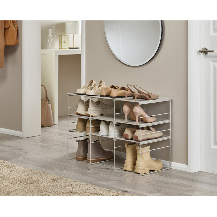 Adjustable Off-White Metal Stackable Shoe Rack