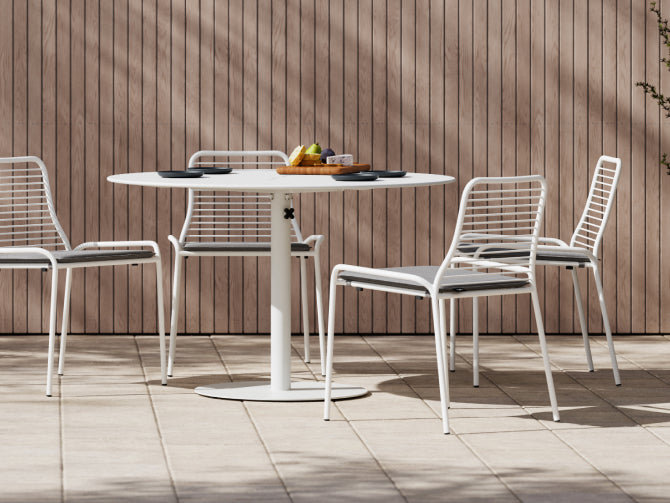 Charcoal Round Metal Outdoor Dining Table with Pedestal Base