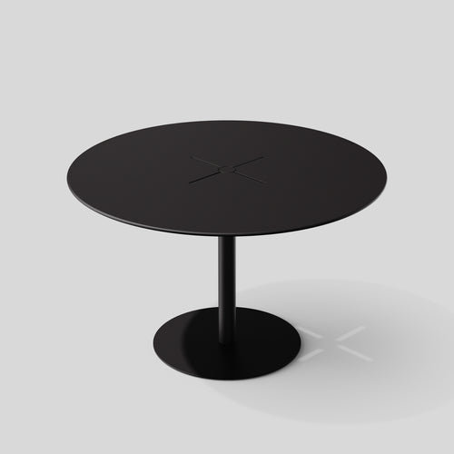 Charcoal Round Metal Outdoor Dining Table with Pedestal Base