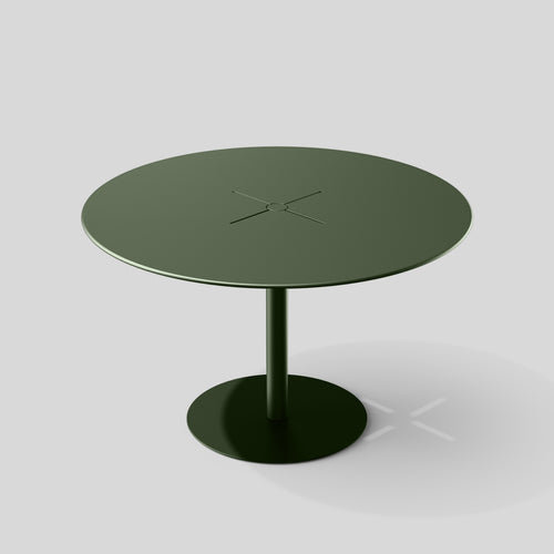 Olive Green 48'' Metal Outdoor Dining Table with Pedestal Base