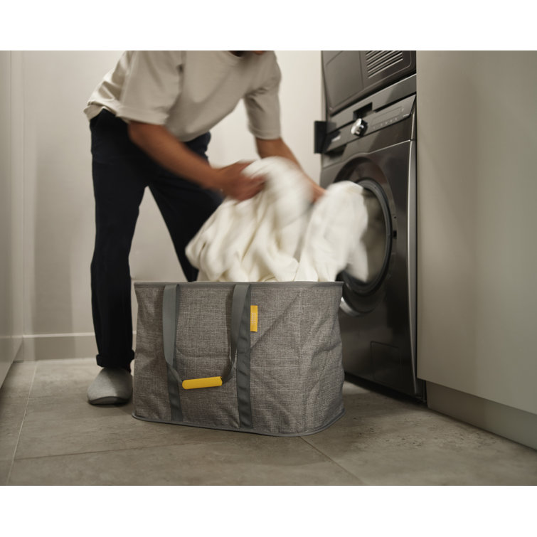 Gray 55-Liter Collapsible Fabric Laundry Basket with Woven Handles