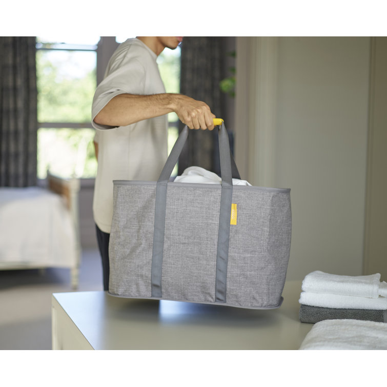 Gray 55-Liter Collapsible Fabric Laundry Basket with Woven Handles