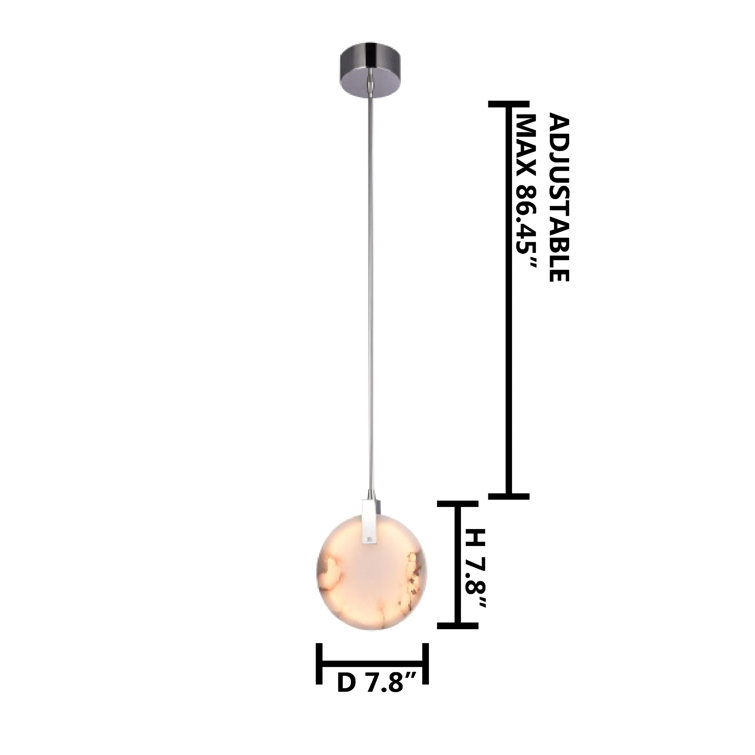 Elegant Chrome LED Pendant with Spanish Marble Accent