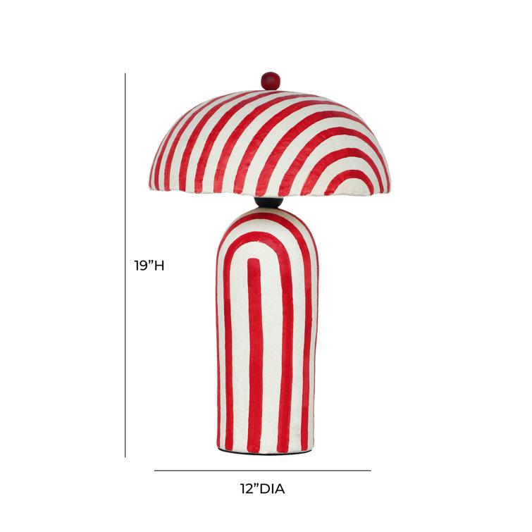 Maiori Red and White Striped Papier Mache Table Lamp