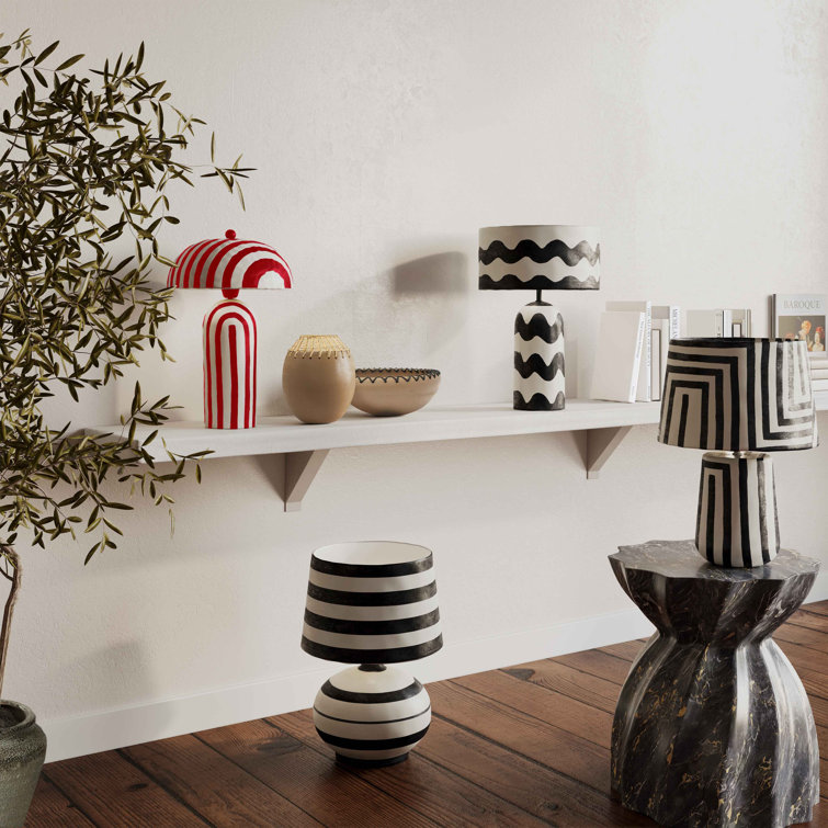 Maiori Red and White Striped Papier Mache Table Lamp