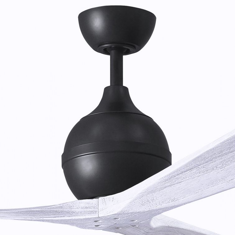 52-Inch Matte Black and White Solid Wood 3-Blade Ceiling Fan with Remote