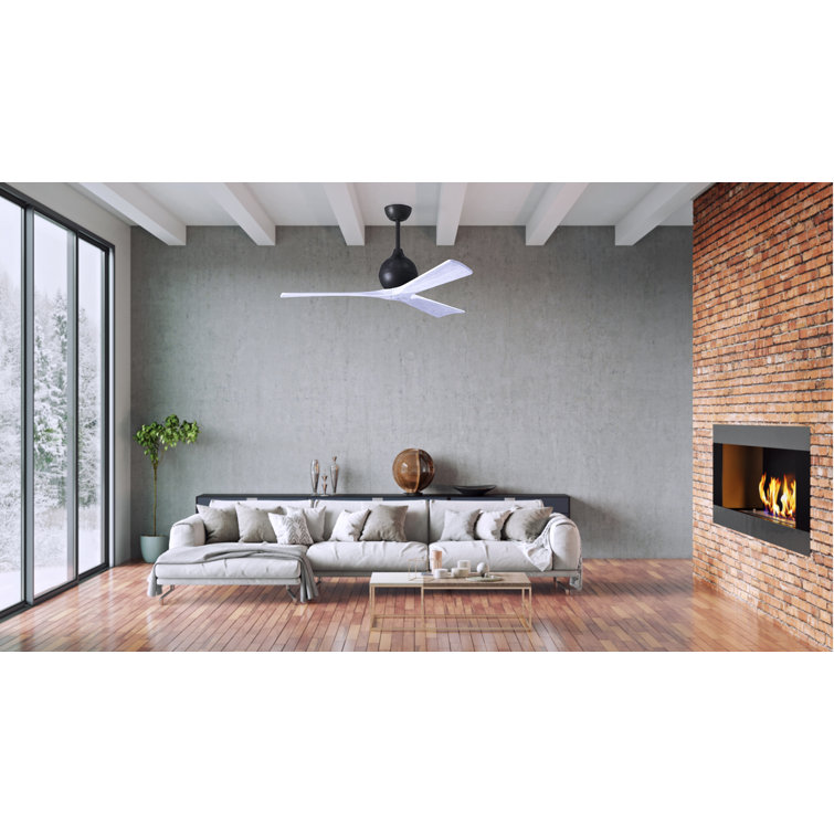 52-Inch Matte Black and White Solid Wood 3-Blade Ceiling Fan with Remote