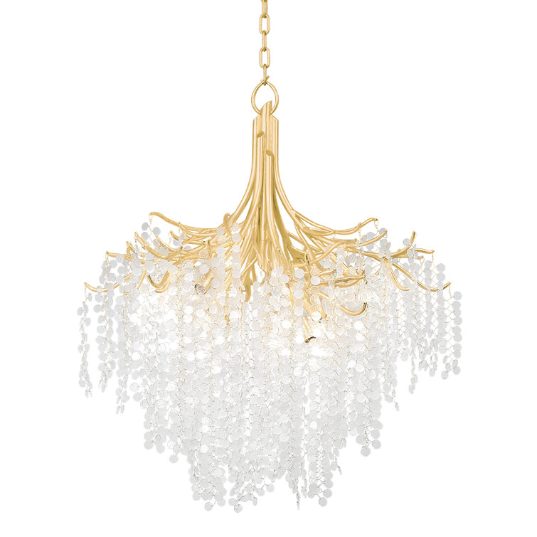 Genoa Gold Leaf 9-Light Chandelier with Clear Frosted Glass Drops
