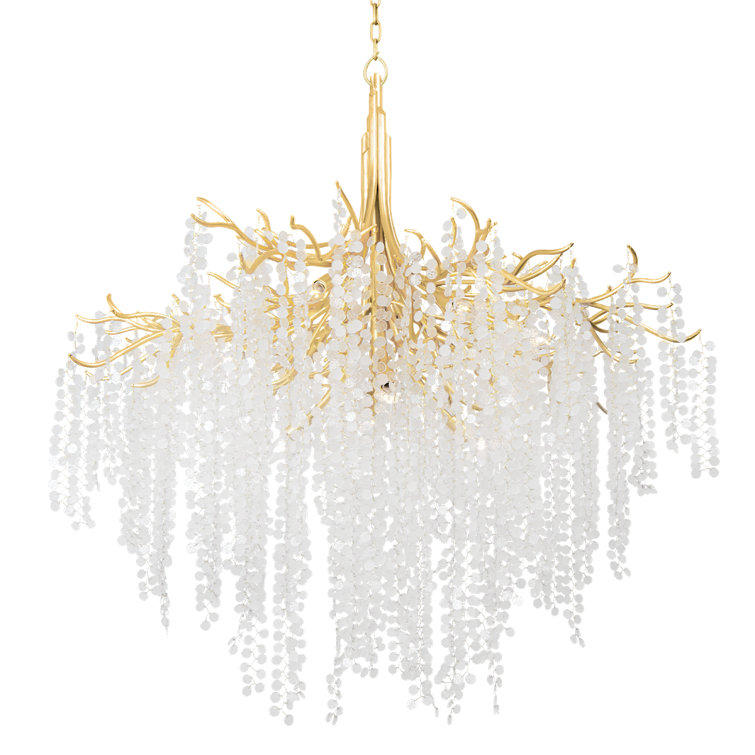 Gold Leaf 12-Light Chandelier with Clear Frosted Glass Drops
