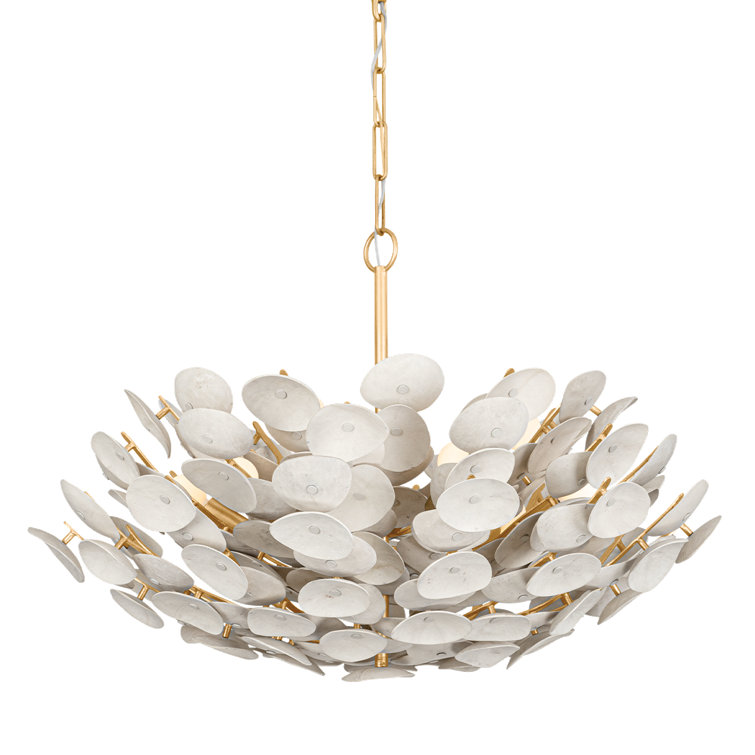 Aimi 9-Light Vintage Gold Leaf Chandelier with Coco Shell Shade