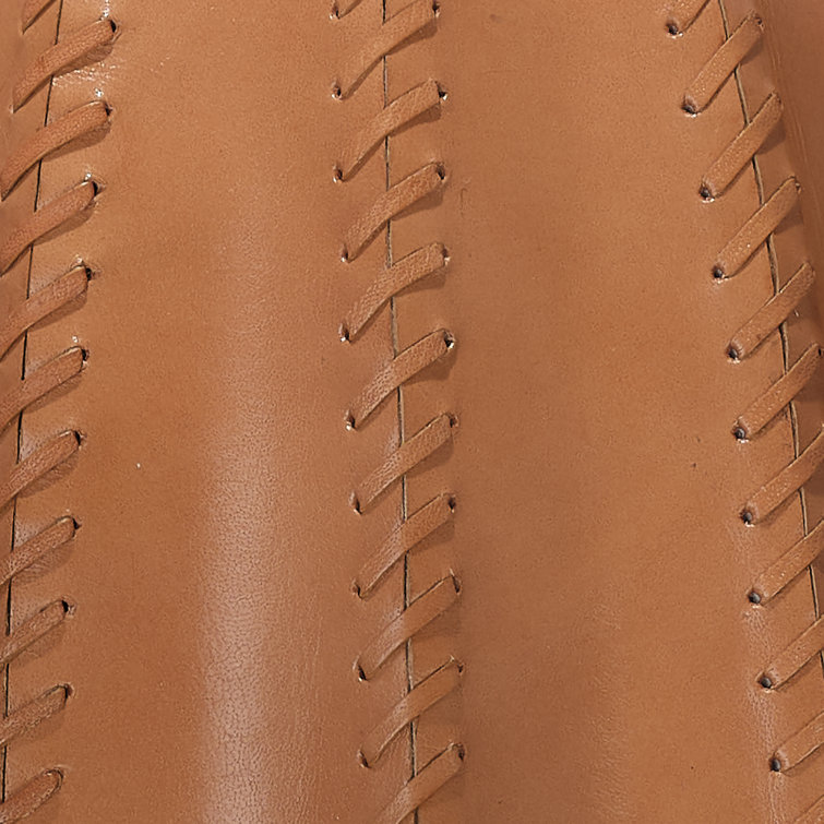 Tan Leather Table Lamp with White Linen Shade