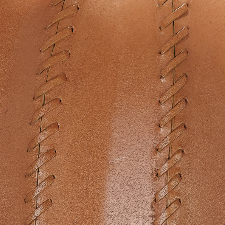 Tan Leather Table Lamp with White Linen Shade