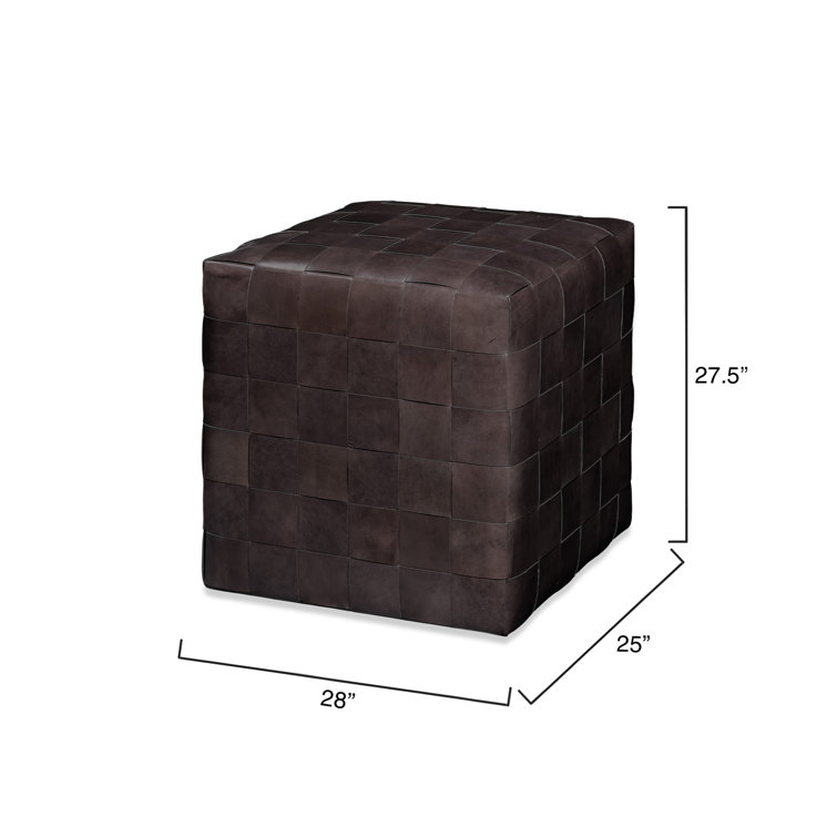 Dark Gray Woven Leather Square Ottoman with Metal Feet