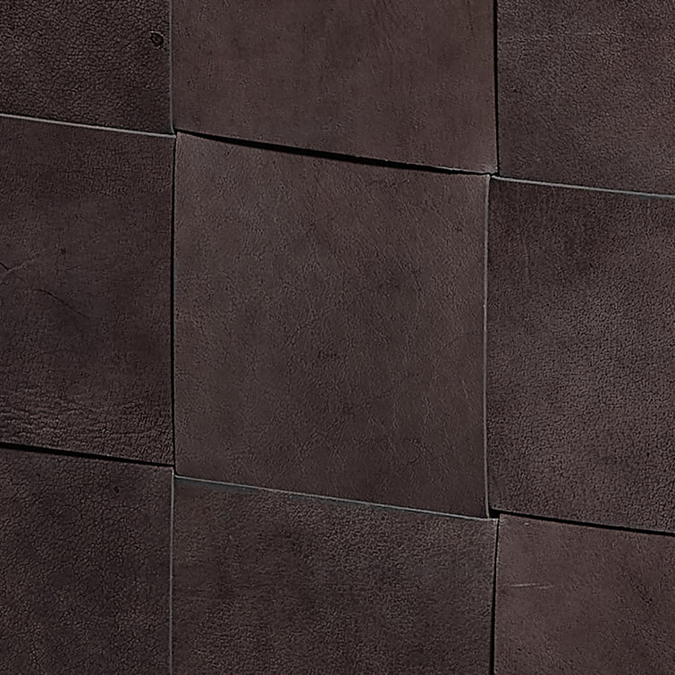 Dark Gray Woven Leather Square Ottoman with Metal Feet