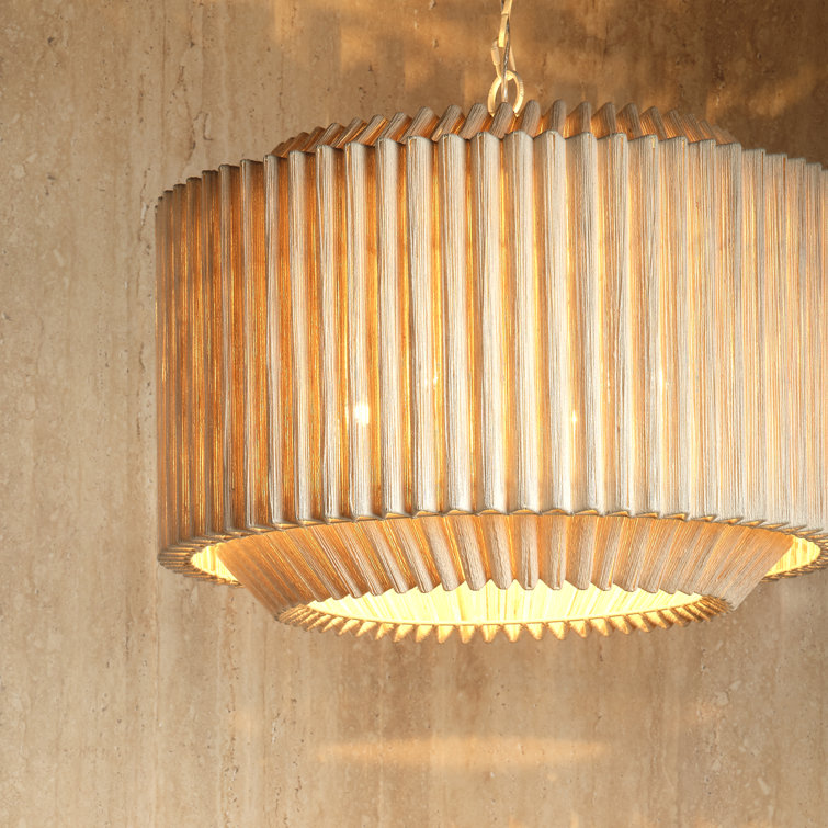 Off-White Jute 4-Light Round Chandelier