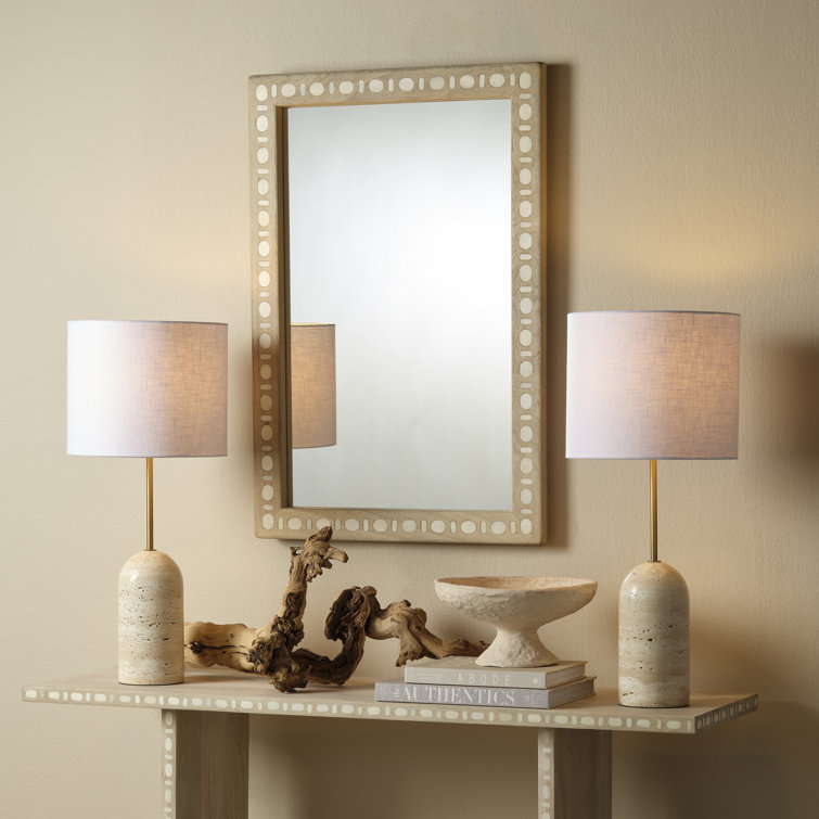 Natural Mango Wood and Bone Inlay Rectangular Wall Mirror