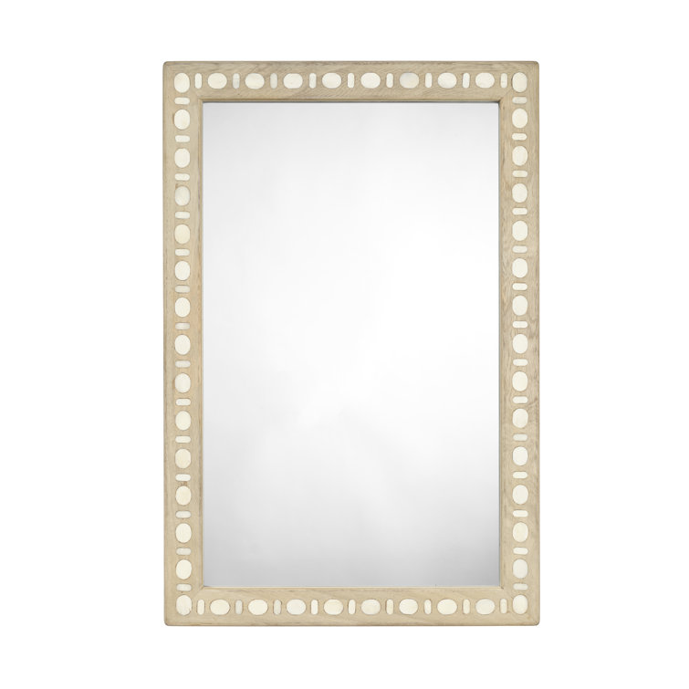 Natural Mango Wood and Bone Inlay Rectangular Wall Mirror
