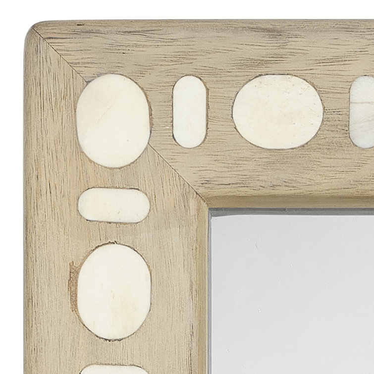 Natural Mango Wood and Bone Inlay Rectangular Wall Mirror