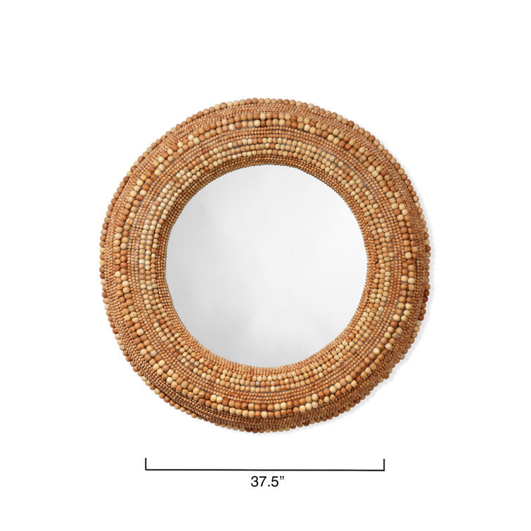 Natural Wood Beaded Round Wall Mirror
