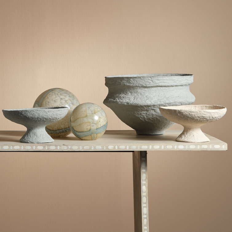Blue Handmade Cotton Mache Pedestal Decorative Bowl