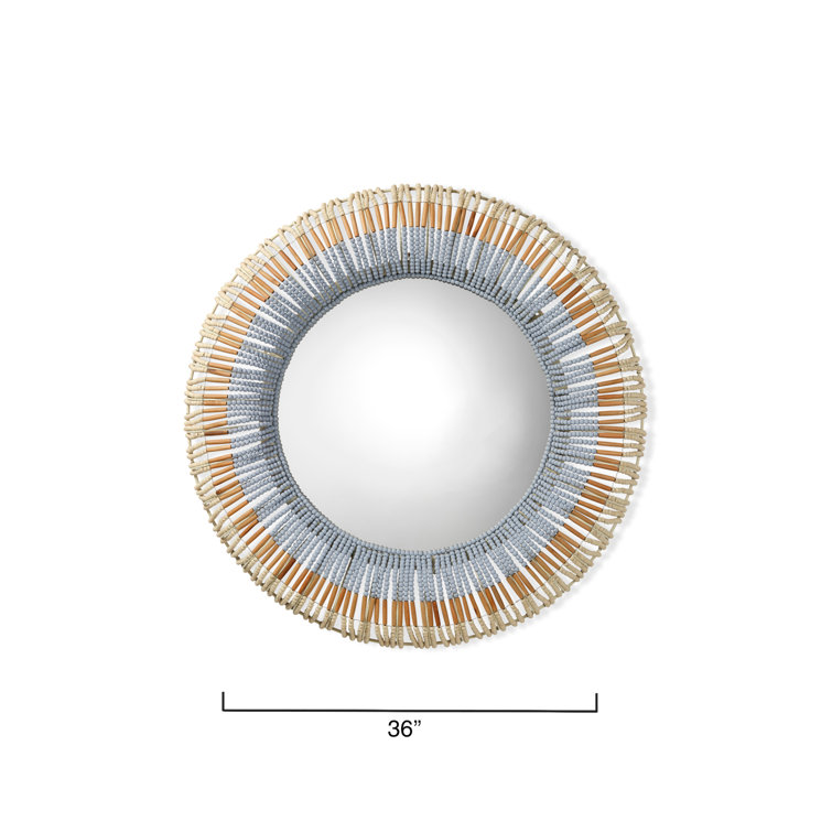 Natural Blue Hand-Carved Beaded Round Wall Mirror