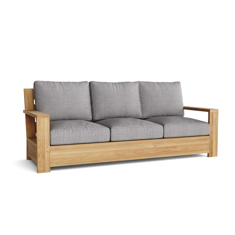 Madera Teak Three-Seat Sofa with Green Cushions